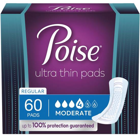 Poise Ultra Thin Incontinence Pads, Moderate Absorbency - Bladder Control Pads, 60 ct