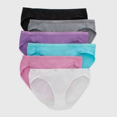 Hanes Breathable Cotton Tagless Bikini Underwear, 8, Assorted (6 ct)