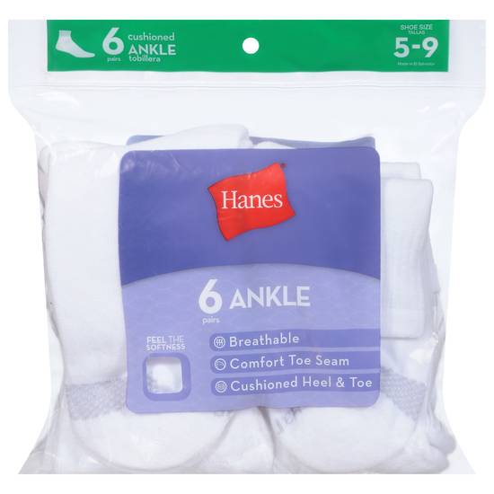 Hanes Shoe Size 5-9 Cushioned Ankle Socks (6 ct)