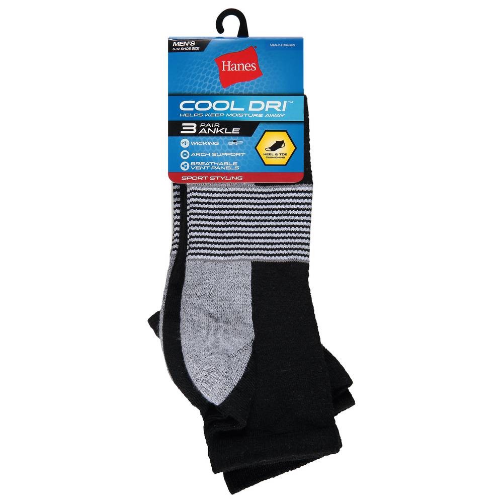 Hanes Cool Dri Men's 6-12 Ankle Black Socks