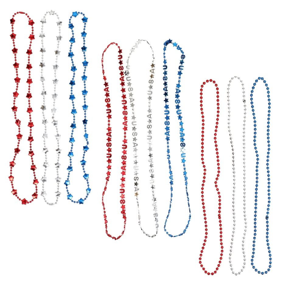 Seasonal Collection Metal Patriotic Necklaces, Assorted Designs, 3-pc Pack.