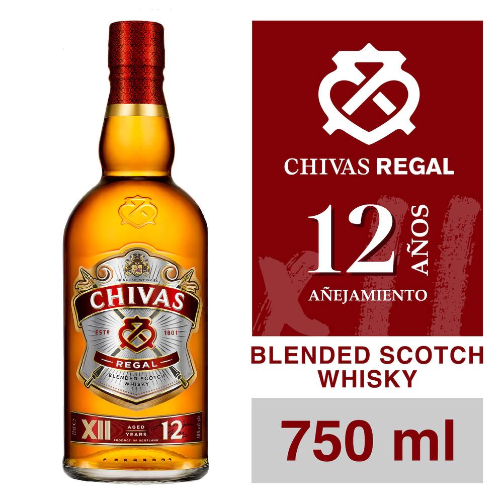 Chivas regal whisky blended scotch 12 años (botella 750 ml)