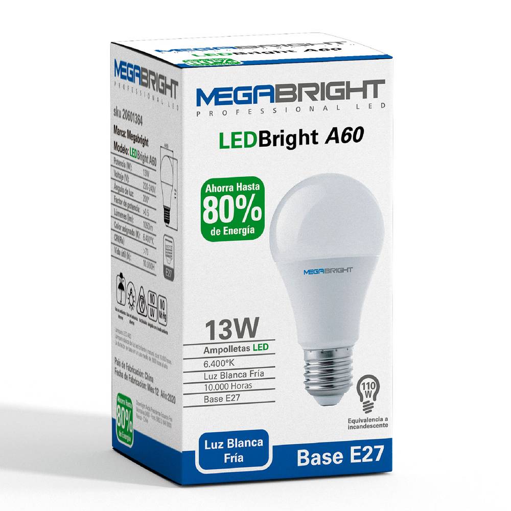 Megabright ampolleta led luz fría 13w