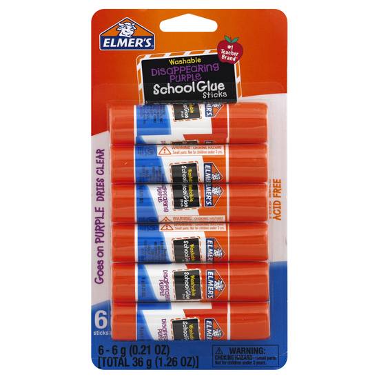 Elmer's Washable Disappearing Purple School Glue Sticks (6 ct)