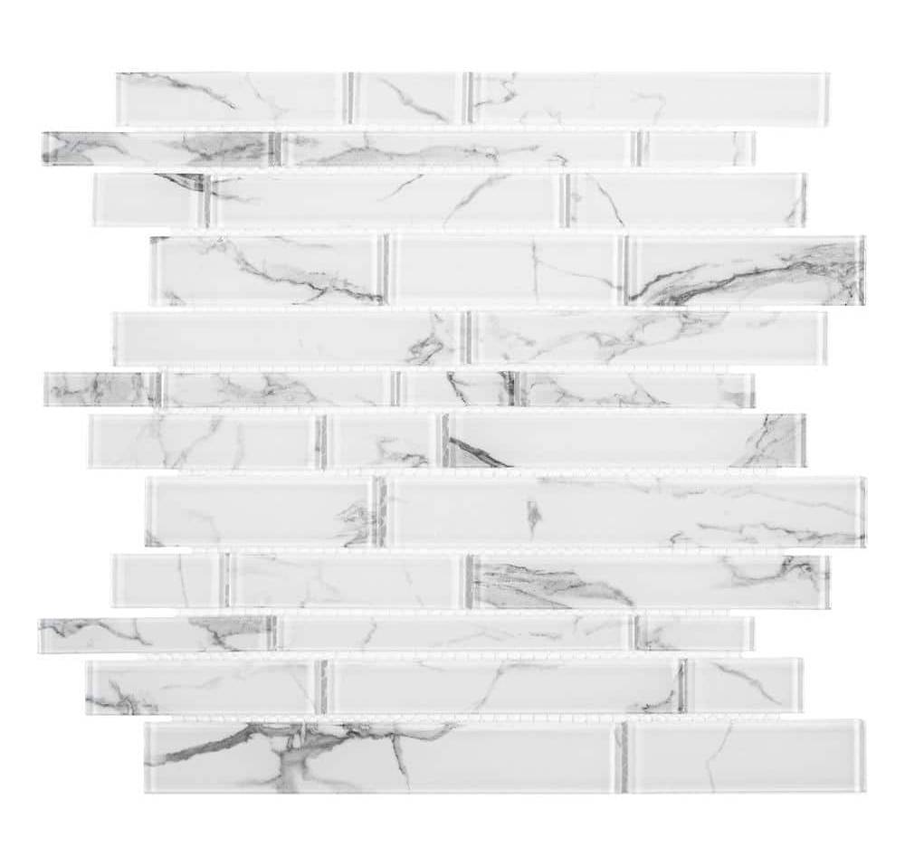 Jeffrey Court Interlocking Glossy Glass Mosaic Tile, 11.6X11.6 in, Cove White