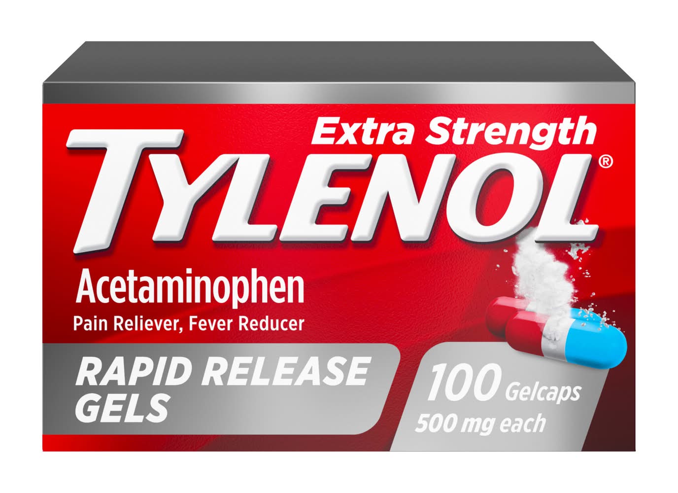 Tylenol Extra Strength Acetaminophen Rapid Pain & Fever Release Gelcaps 500 mg (100 ct)