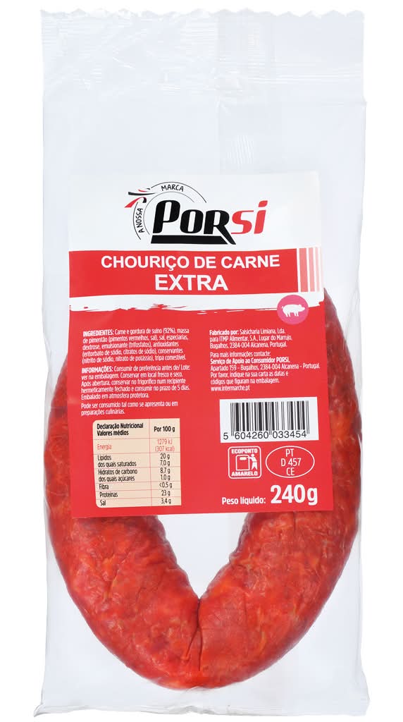 PorSi - Chouriço de carne extra de porco, embalagem de 240g