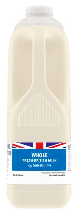 Sainsbury's Fresh British Whole 3.7% Fat Milk (3.4L)