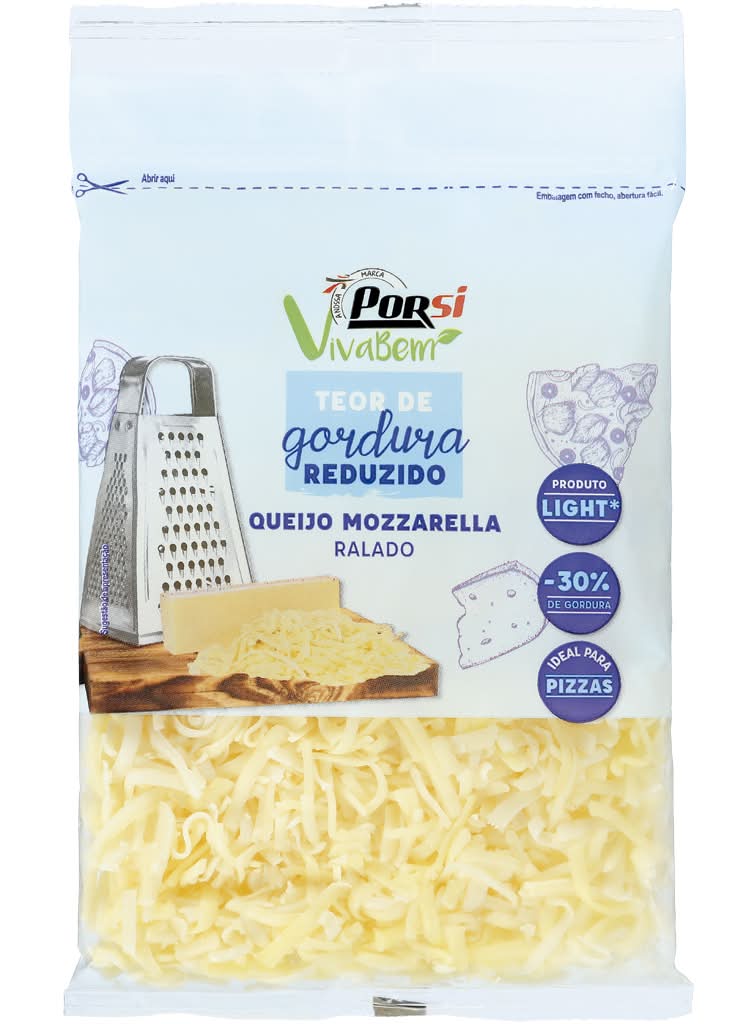 Porsi Viva Bem  - Queijo mozzarella light ralado, embalagem de 150 g