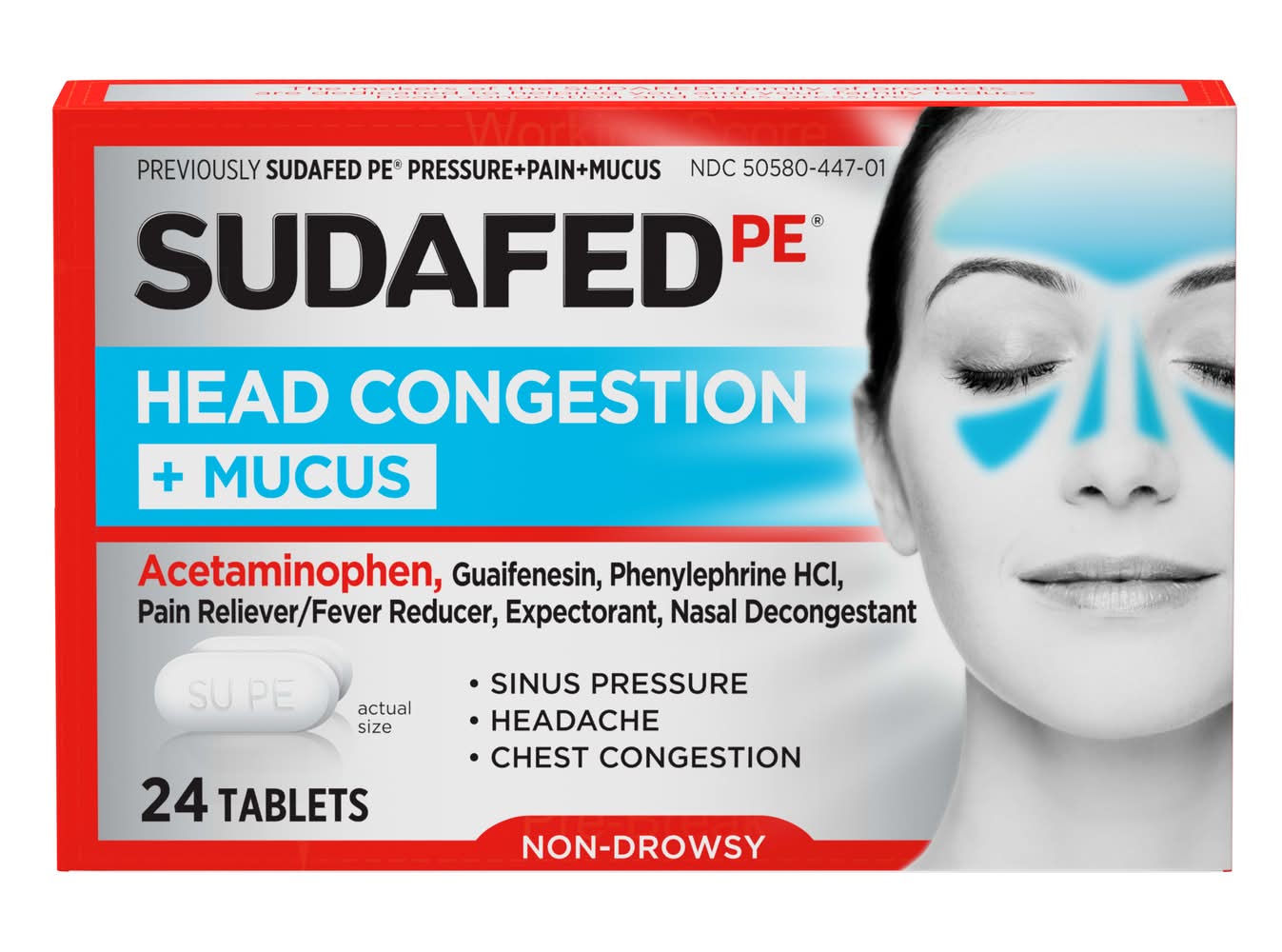 Sudafed PE Head Congestion + Mucus Pain Reliever Tablets (24 ct)