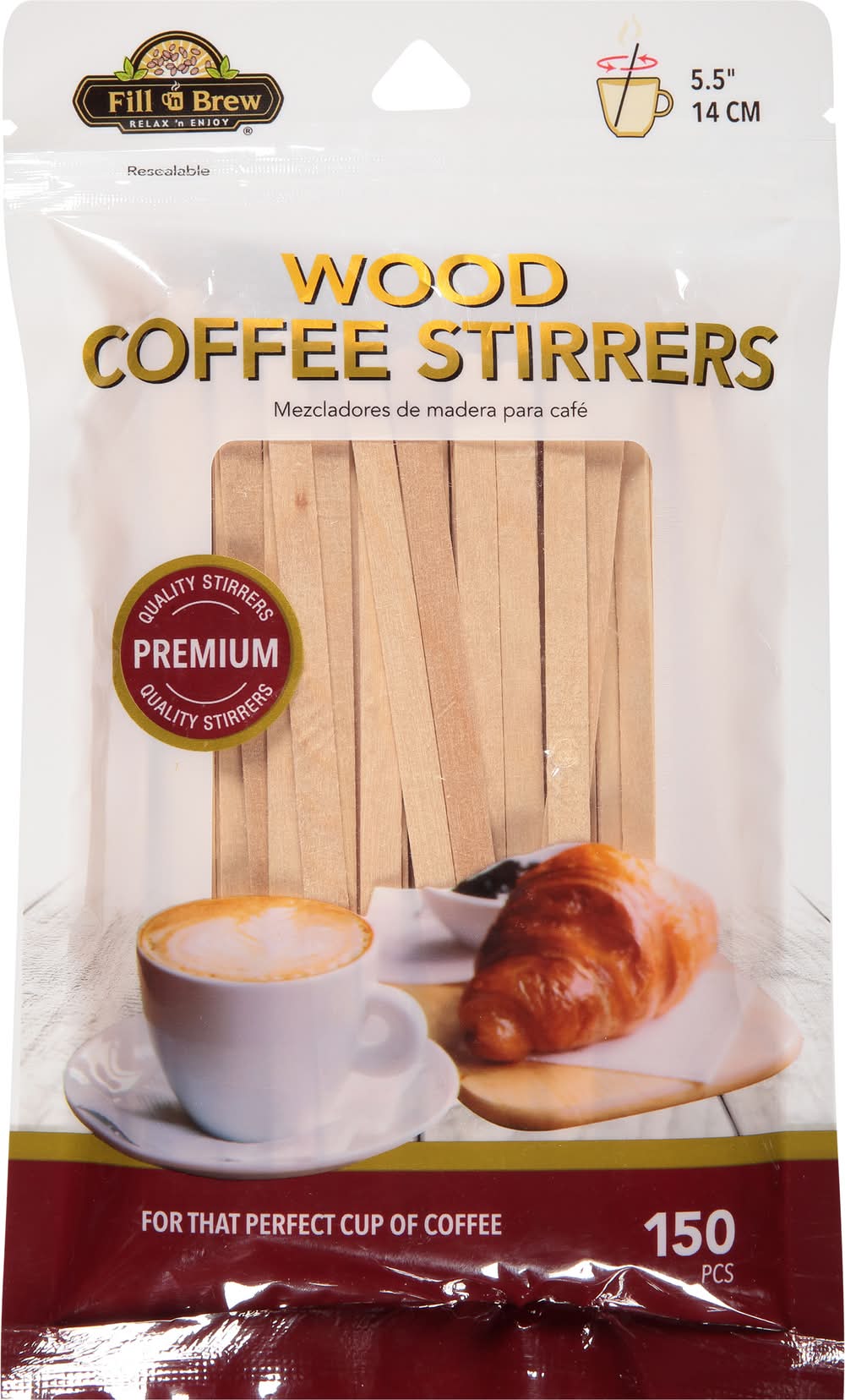 Fill 'n Brew Wood Coffee Stirrers, 5.5 In (3.2 oz, 150 ct)