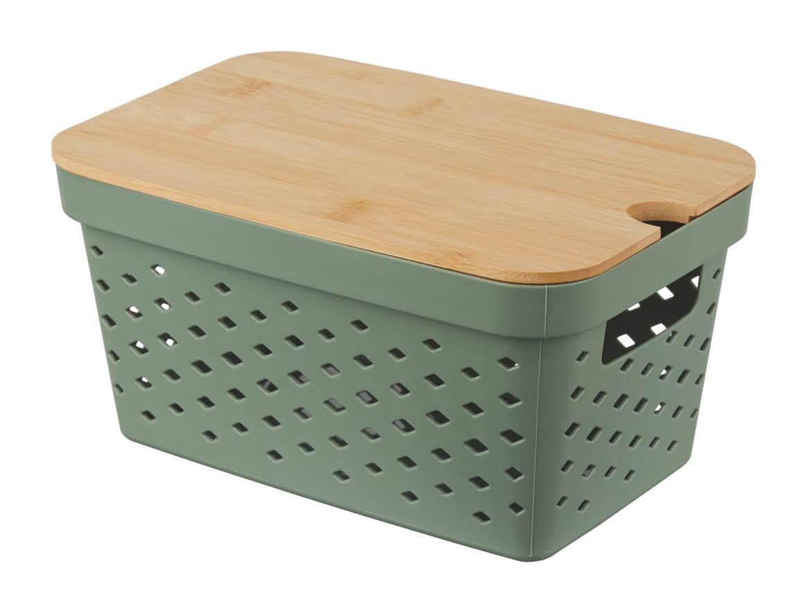TrueLiving Storage Basket With Bamboo Lid, S, Assorted