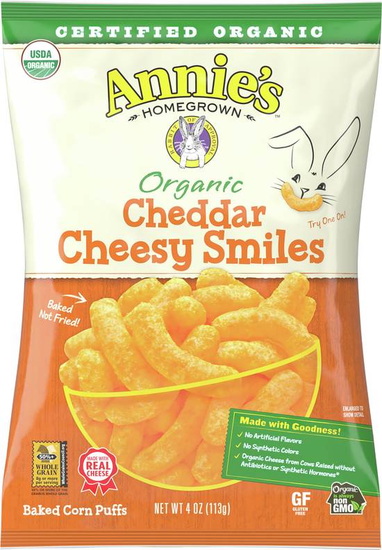 Annie's Organic Cheesy Smiles Corn Puffs (cheddar)