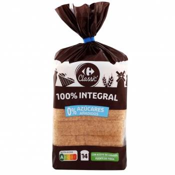 Pan de molde integral sin azúcar añadido Carrefour 460 g.