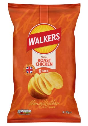 Walkers Roast Chicken, Crispy Potato Chips (6 x 25g)