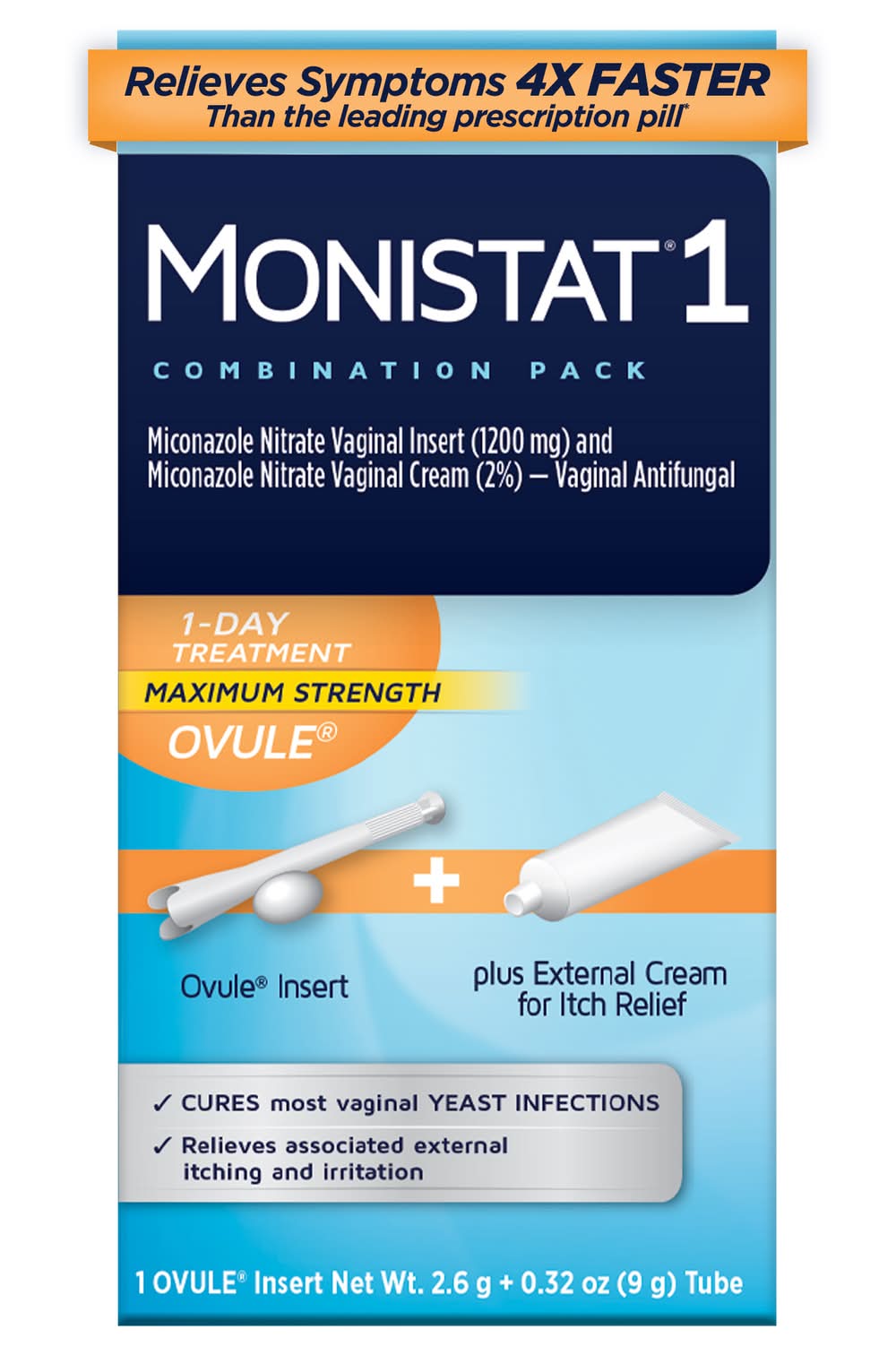 Monistat 1-Day Treatment Maximum Strength Ovule Insert Plus External Cream, Women (0.4 oz)