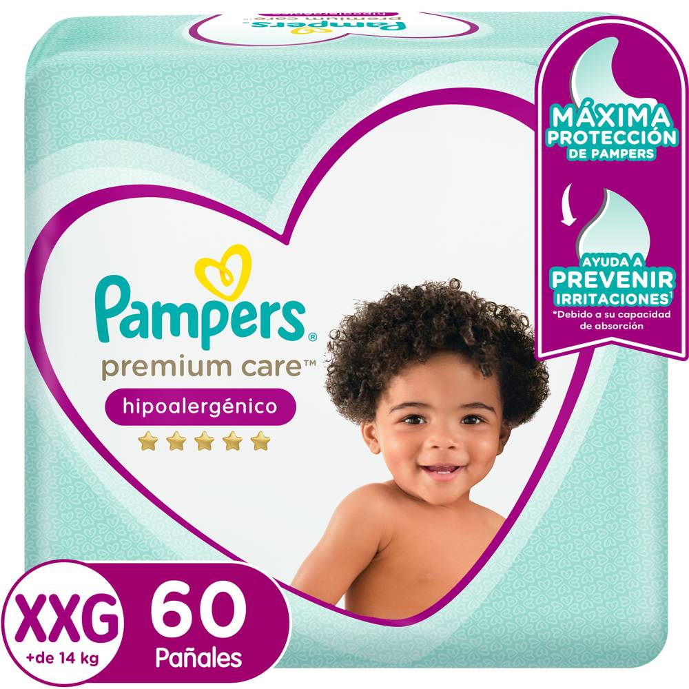 Pampers pañales premium care xxg (60 un)