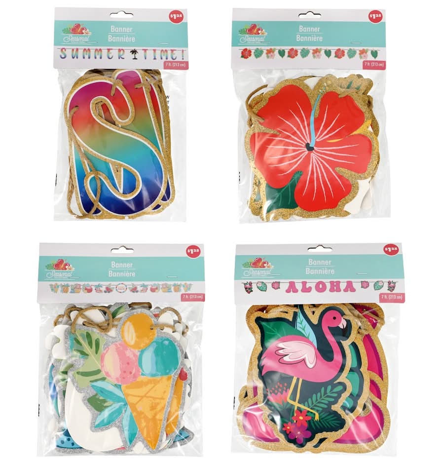 Summer Luau Glittery Paper Banners, 7 ft. Strands