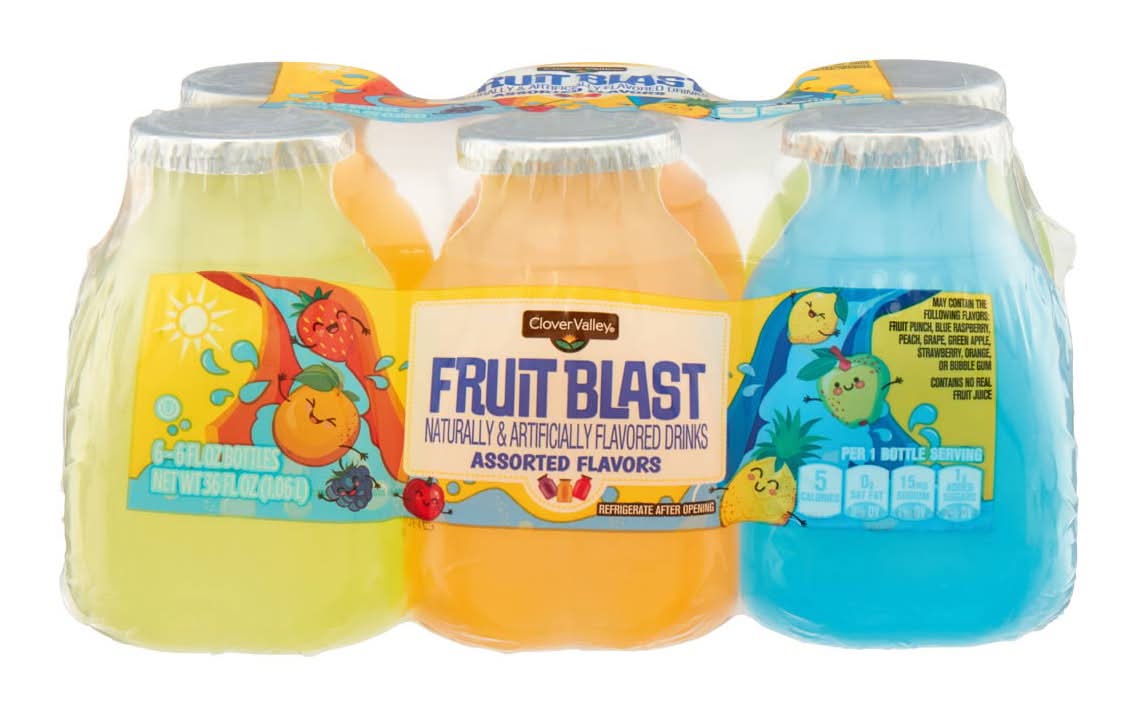 Clover Valley Fruit Blast Flavored Drinks 6 Fl Oz Bottles 6 Pk