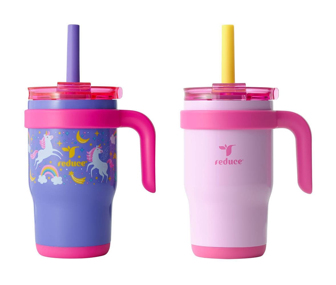 Reduce 14Oz Coldee Kids Mugs With Spill-Proof Straw Pink (2 ct)