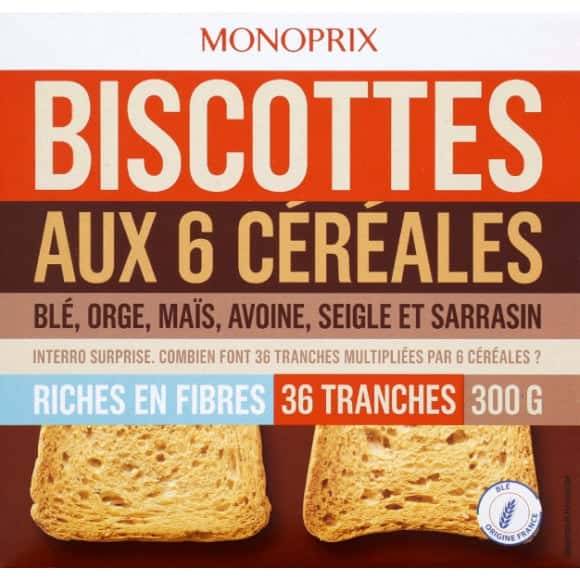 Monoprix Biscottes Aux 6 Céréales La Boîte De 36 - 300 G