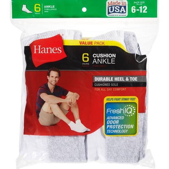 Hanes Socks Men's Ankle Half Cushion Size 6-12 White