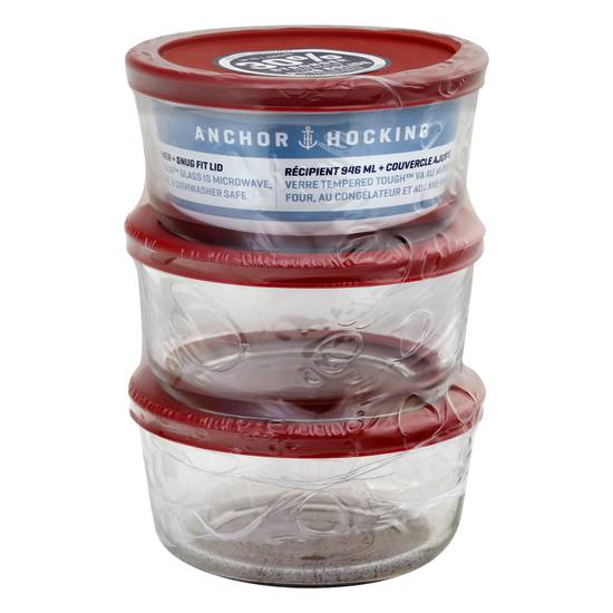 Anchor Hocking 4 Cup Container + Snug Fit Lid (3 ct)