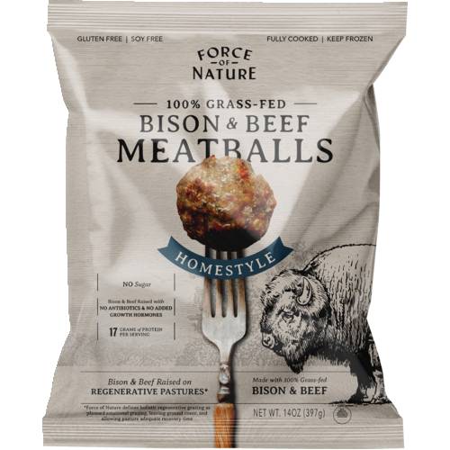 Force Of Nature Meats 100% Grass Fed Bison & Beef Homestyle Meatballs