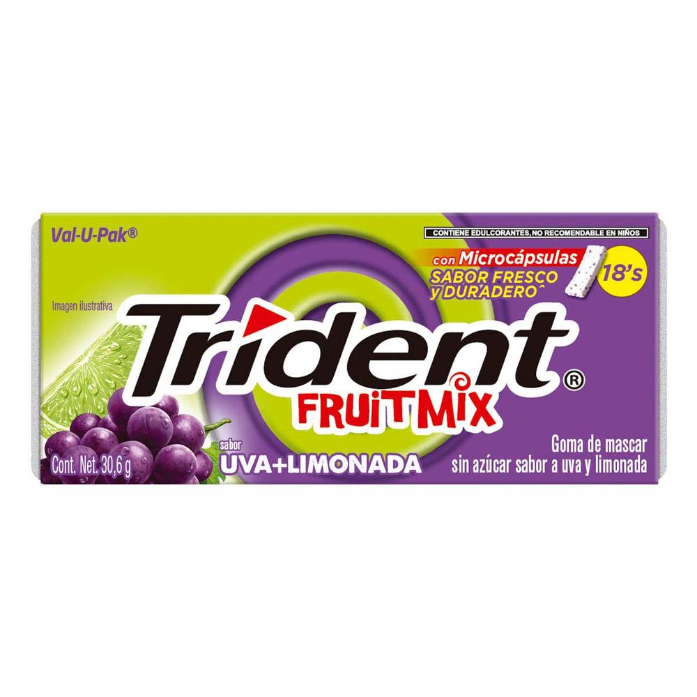 Trident · Goma de mascar fruit mix, uva - limonada (18 un)