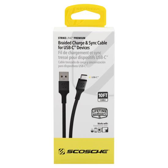 Scosche Braided Charge & Sync For Usb-C Devices Black Cable