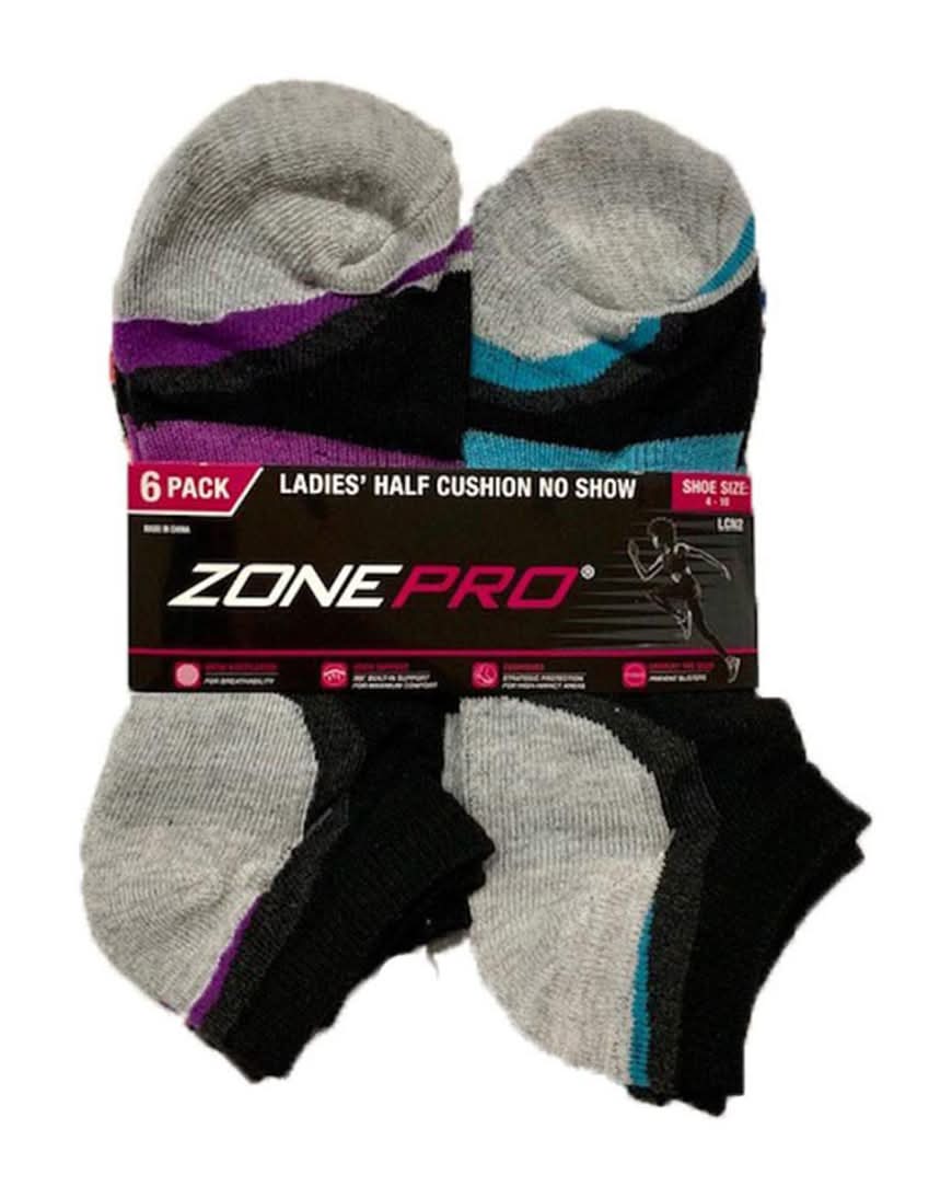 Zone Pro Ladies Half Cushion No Show 6 Pack