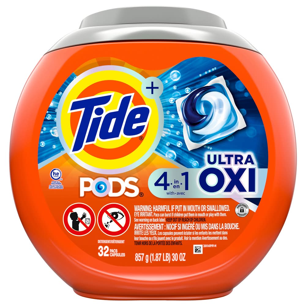 Tide 4-In-1 Ultra Oxi Detergent Pods (30 oz, 32 ct)