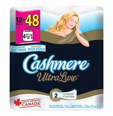 Cashmere Ultraluxe 2-ply Mega Rolls Toilet Paper, 9.9x10.1 cm (12 ct)