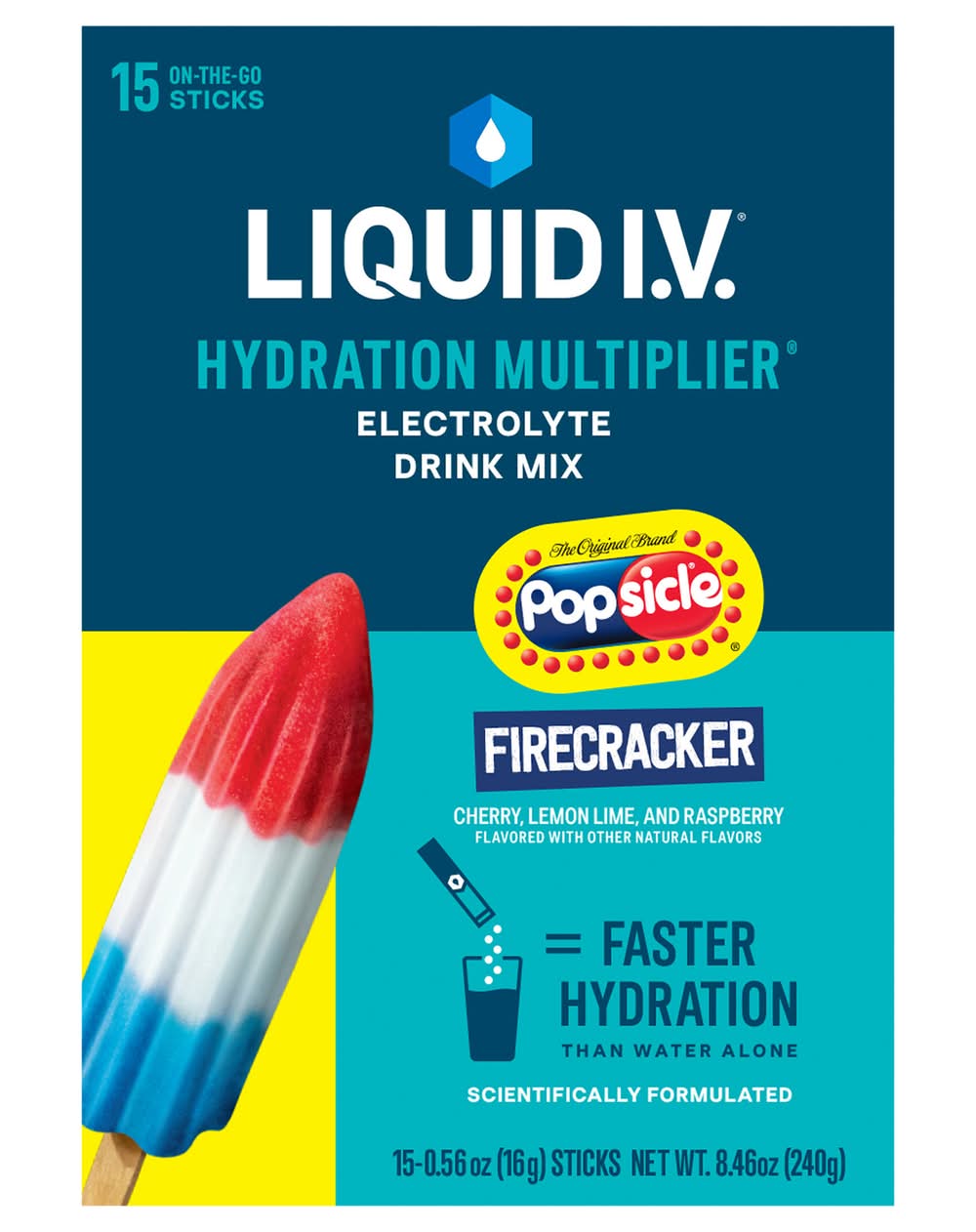 Liquid I.V. Hydration Multiplier Electrolyte Drink Mix Sticks, Firecracker (15 x 0.56 oz)