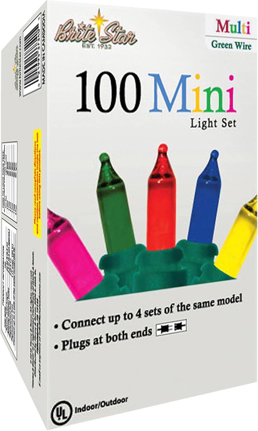 Brite Star Straight Line Mini Light Set - Multi Color, Green Wire, 100 Ct