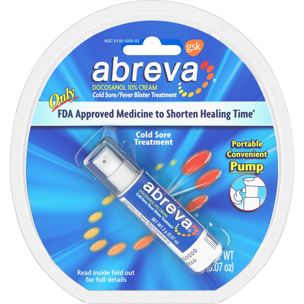 Abreva Cold Sore/Fever Blister Treatment Cream - Docosanol 10%, 0.07 Oz