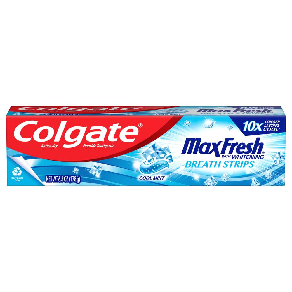 Colgate Max Fresh Whitening Anticavity Fluoride Toothpaste with Breath Strips, Cool Mint, 6.3 OZ, 1 CT