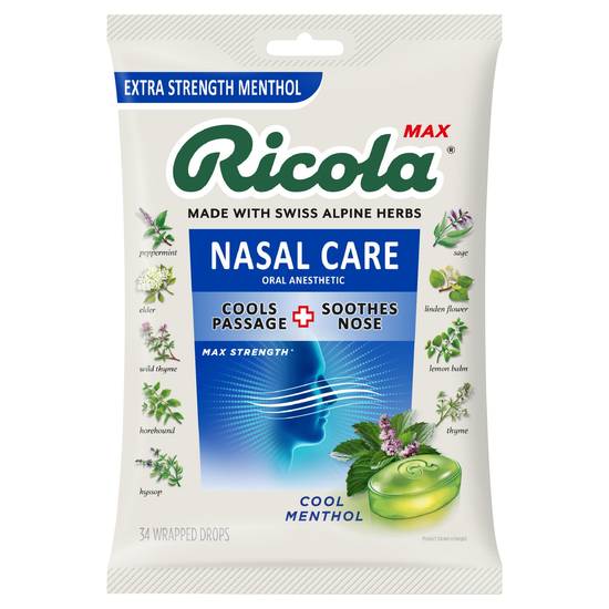 Ricola Max Nasal Care Cool Menthol Drops ( 34 ct)
