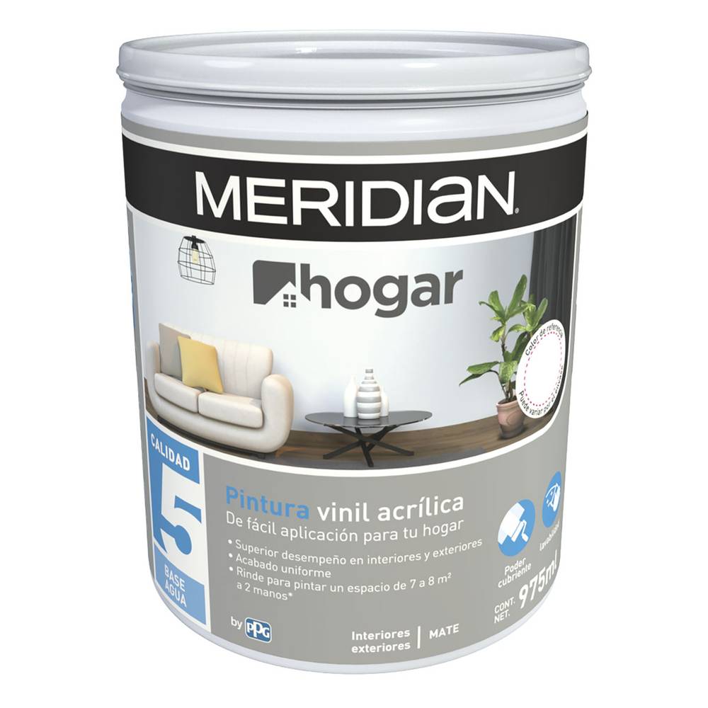 Meridian · Pintura vinil acrílica hogar mate, blanco