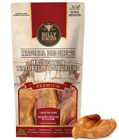 Bully Bunches Large Whole Pig Ears Natural Dog Chews