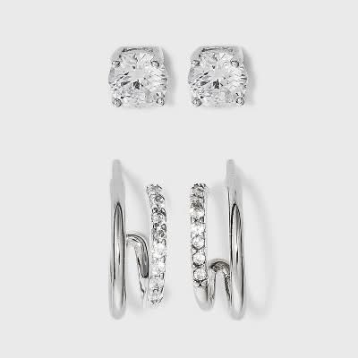 A New Day Cubic Zirconia Duo Stud Earring Set, Silver (2 ct)