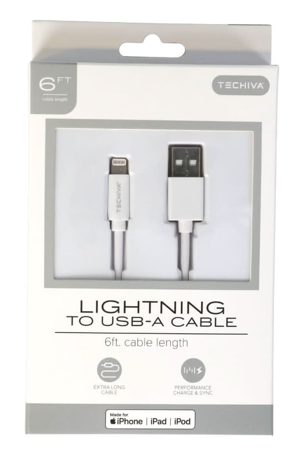 Techiva Lightning To Usb a Charging Cables, 6 ft, White