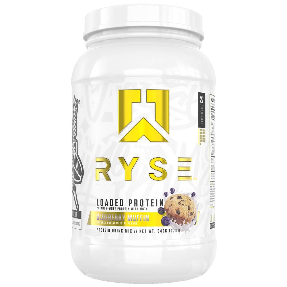 Ryse Loaded Premium Whey Protein Powder With Mcts, Blueberry Muffin (2.1 lbs)