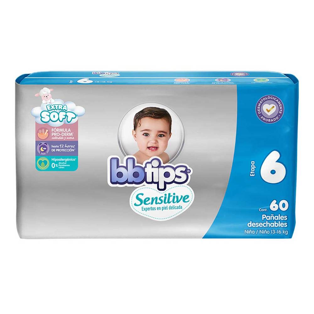 bbtips · Sensitive pañales desechables, unisex, Etapa 6 (60 un)