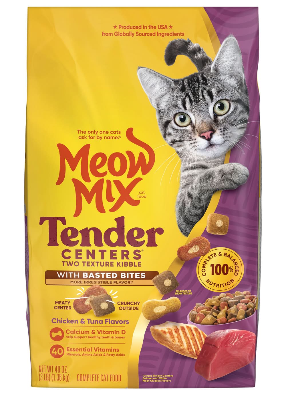 Meow Mix Tender Centers With Basted Bites Dry Cat Food, Chicken-Tuna (48 oz)