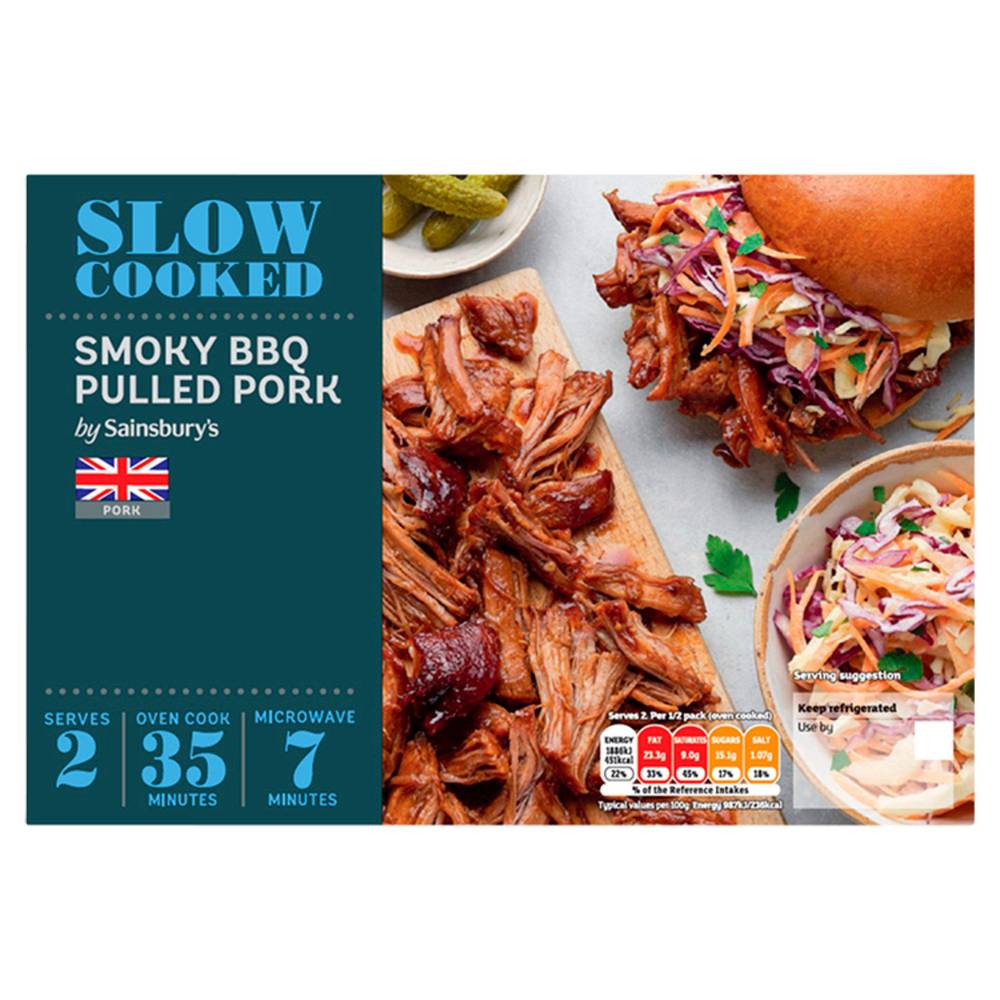 Sainsbury's Slow Cooked British Pulled Pork with Smokey BBQ Sauce 569g (Serves 2)