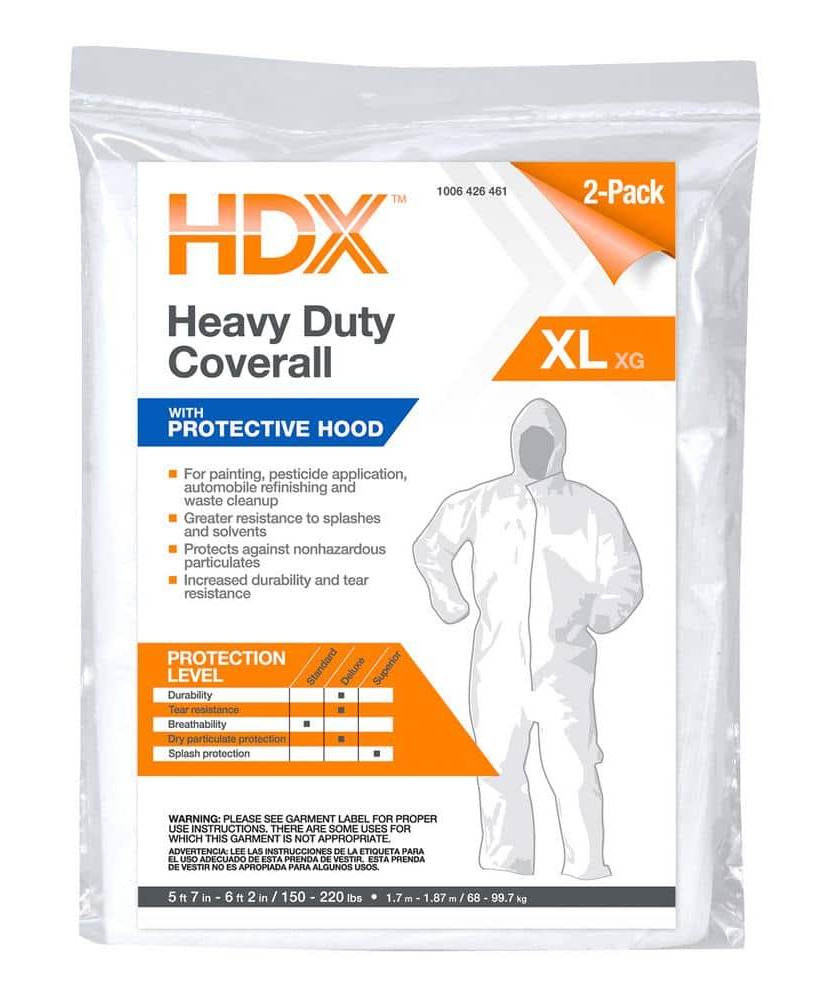 HDX Heavy Duty Coverall With Protective Hood, XL (2 ct)