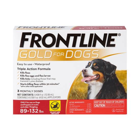 Frontline Gold Flea & Tick Treatment for Extra Large Dogs, 89-132 lbs (Size: 3 Count)