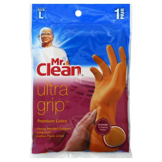 Mr. Clean Ultra Grip Premium Latex Gloves Size Large (1 pair)
