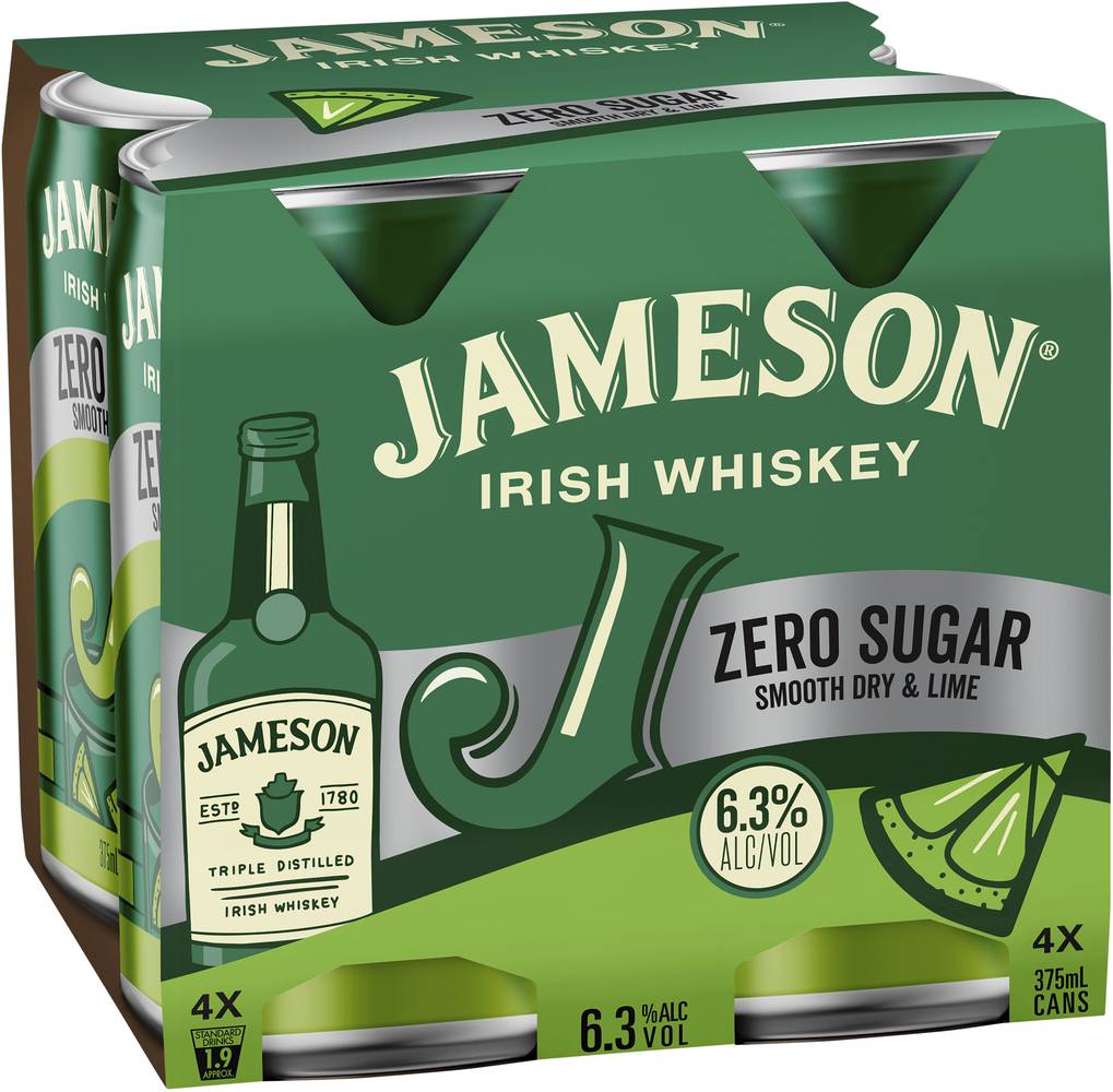 Jameson Zero Sugar Smooth Dry & Lime Can 375mL X 4 pack